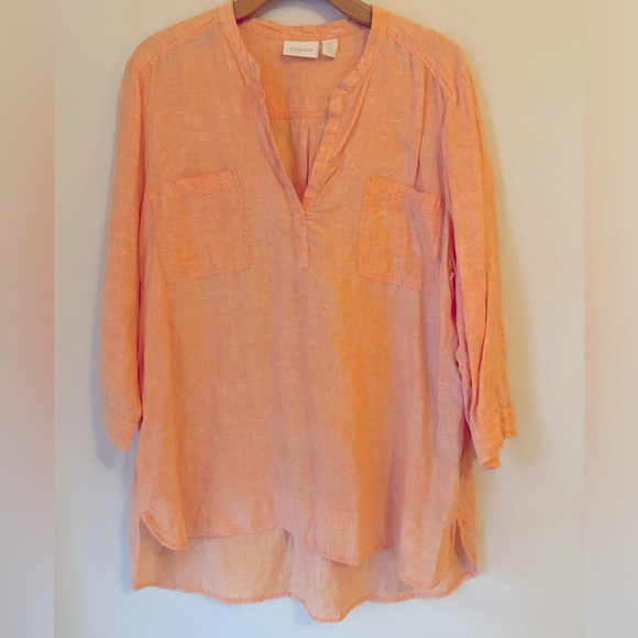 Chico's Tops - Chico’s Peach/Orange V-neck  Linen Top SZ 3